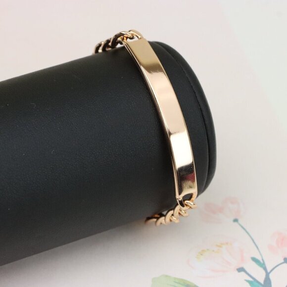 "Minimalist Rose Gold Bracelet with Polished Plate Accent, XPBL1080 - Picture 6 of 12